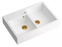 Quadri Minister Double Sink sink white country model 90x62cm with copper plug and overflow 1208956329