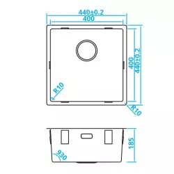 CARESSI Basic Line stainless steel sink 40x40 with updated integrated plug 1208956348