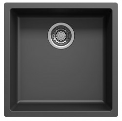 Black sink 40x40cm undermount inset and flush-mounted with stainless steel plug 1208956390