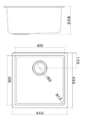 Black sink 40x40cm undermount inset and flush-mounted with stainless steel plug 1208956390