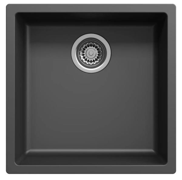 Black sink 40x40cm undermount inset and flush-mounted with stainless steel plug 1208956390