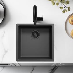 Black sink 40x40cm drop-in mounted undermount flush-mounted with black waste 1208956391