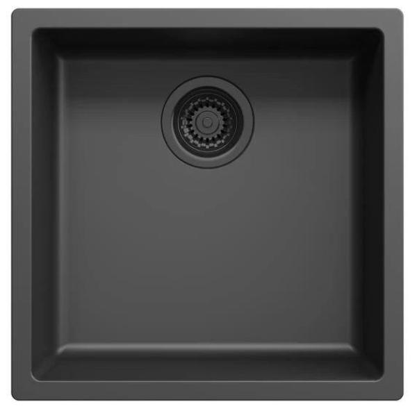 Black sink 40x40cm drop-in mounted undermount flush-mounted with black waste 1208956391