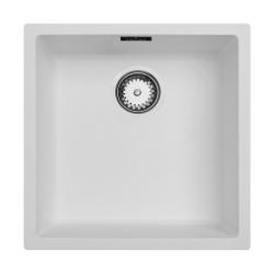 White sink 40x40cm undermount inset and flush-mounted with stainless steel plug 1208956392