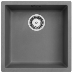 Concrete grey sink 40x40cm undermount inset and flush-mounted with stainless steel plug 1208956393