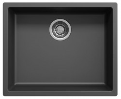 Black sink 50x40cm undermount inset and flush-mounted with stainless steel plug 1208956395