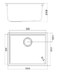 Black sink 50x40cm undermount inset and flush-mounted with stainless steel plug 1208956395