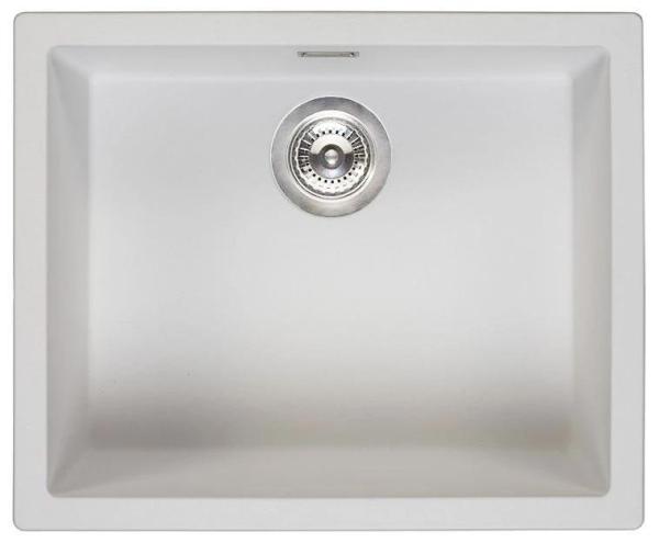 White sink 50x40cm undermount inset and flush-mounted with stainless steel plug 1208956397