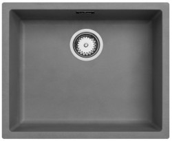 Concrete grey sink 50x40cm undermount inset and flush-mounted with stainless steel plug 1208956398