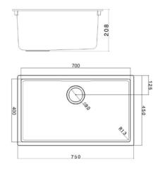 Black large sink 70x40cm undermount inset and flush-mounted with stainless steel plug 1208956400