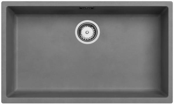 Concrete grey large sink 70x40cm undermount inset and flush-mounted with stainless steel plug 1208956403