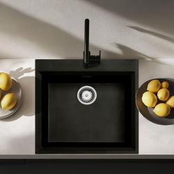 Black inset sink 58x53cm with tap hole bench with stainless steel plug 1208956732