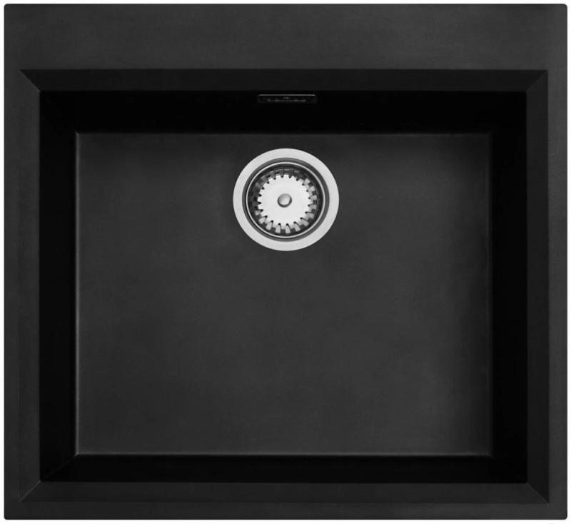Black countertop sink 58x53cm with tap hole and stainless steel plug 1208956732