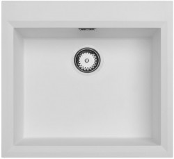 White inset sink 58x53cm with tap hole bench with stainless steel plug 1208956763