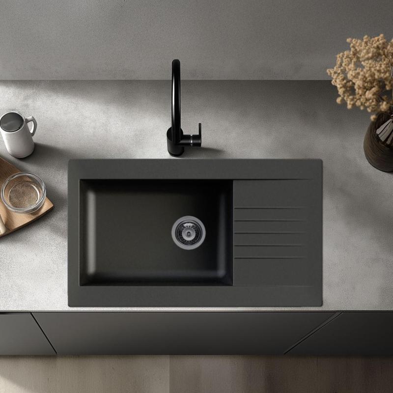 Ausmann Fibre large black plastic sink reversible with drainer inset 86x50 cm 1208956779