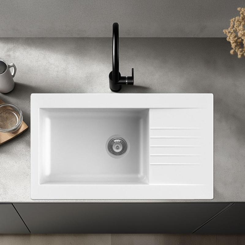 Ausmann Fibre large white plastic sink reversible with drainer inset 86x50 cm 1208956782