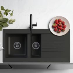 Ausmann Fibre 1.5 black plastic sink reversible with drainer inset 100x50 cm 1208956783