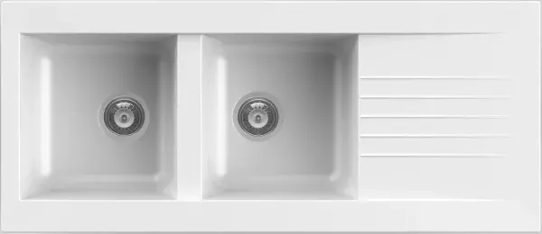 Ausmann Fibre double white plastic sink reversible with drainer inset 116x50 cm 1208956794