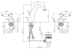 PB classic tap 3 hole high sink faucet White levers stainless steel 1208956909