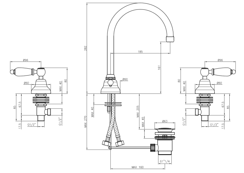 PB classic tap 3 hole high sink faucet White levers with round spout Chrome 1208956912