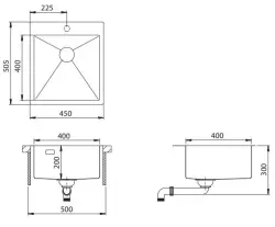 Ausmann Turt stainless steel sink 450x505mm with tap hole undermount flush-mount and inset 1208956941