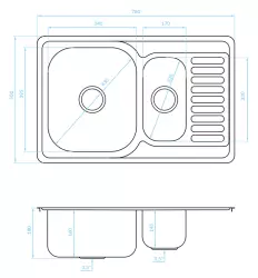 Ausmann Basic stainless steel 1.5 inset sink with drainer reversible 78x50 cm including siphon 1208956970