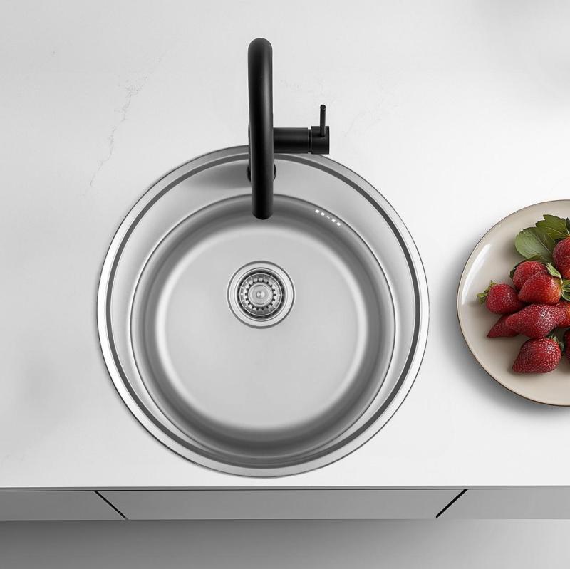 Ausmann Basic stainless steel inset round sink with tap hole 51 cm including siphon 1208956976