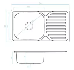 Ausmann Basic stainless steel inset sink with drainer reversible 76x42 cm including siphon 1208956978