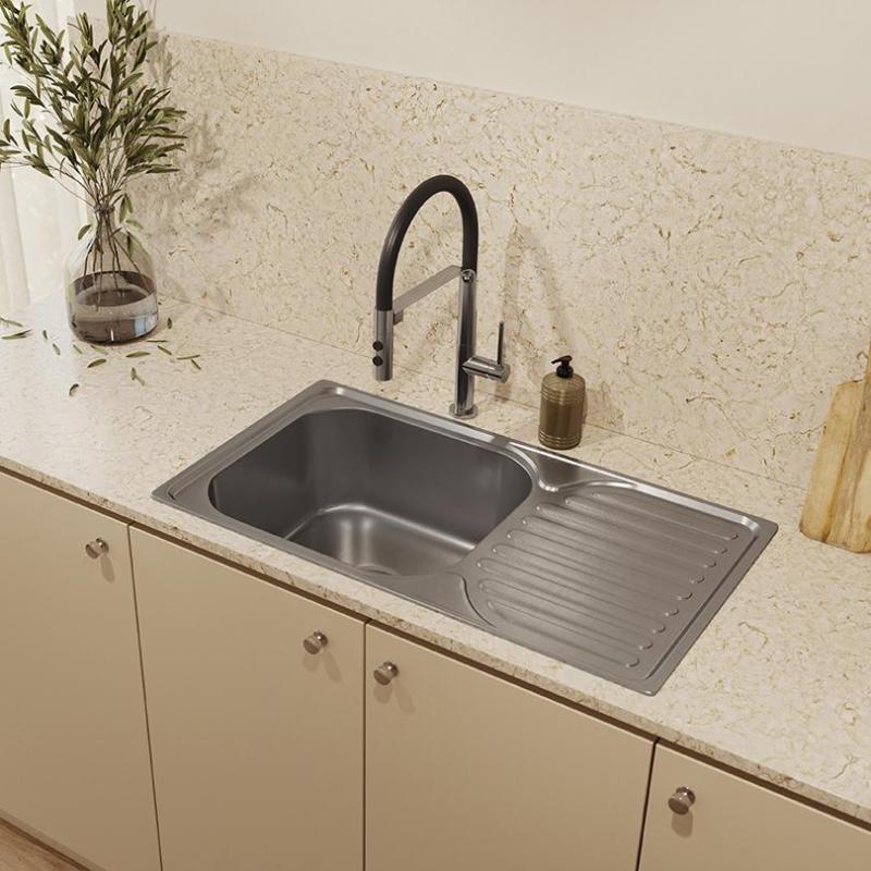 Ausmann Basic stainless steel inset sink with drainer reversible 76x42 cm including siphon 1208956978