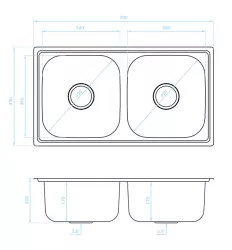 Ausmann Basic double stainless steel inset sink 78x43 cm including siphon 1208956995