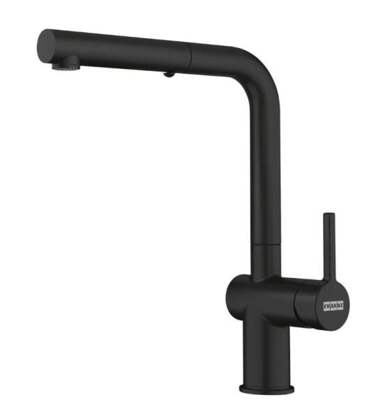 Franke Active L matt black kitchen tap with pull-out hand shower 115.0653.382