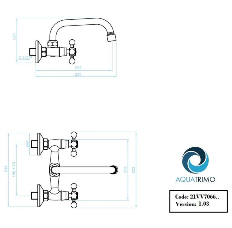 AquaTrimo Vivaldi classic kitchen wall tap above spout 21VV7066BN