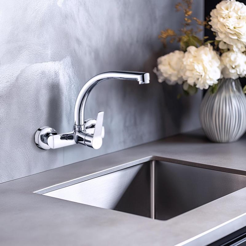 AquaTrimo Chopin Wand-Küchenarmatur mit Auslauf oben, Chrom 21CP7073CM