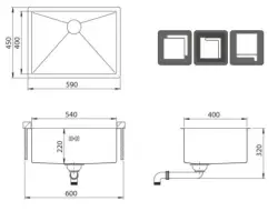 Ausmann Oder stainless steel sink 54x40cm flush-mounted undermount and inset extra deep 22cm 1208957113