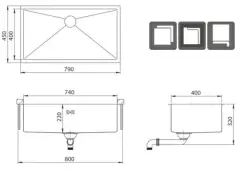 Ausmann Oder large stainless steel sink 74x40cm flush-mounted undermount and inset extra deep 22cm 1208957114