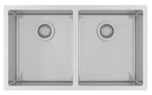 Ausmann Oder double stainless steel sink 76x45cm with 2 bowls 34x40 flush-mounted undermount and inset extra deep 22cm 1208957116