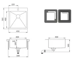 Ausmann Oder Blue stainless steel sink 45x50cm flush-mount and top-mount with tap hole bench 1208957117