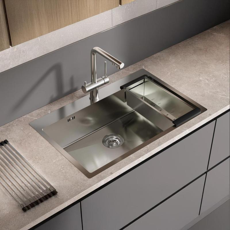 Ausmann Oder Blue large stainless steel sink 79x50cm flush-mounted and inset with tap hole bench 1208957119
