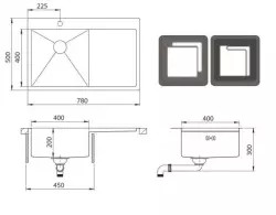 Ausmann Oder Blue stainless steel sink 78x50cm flush-mounted and inset with drainer 1208957122