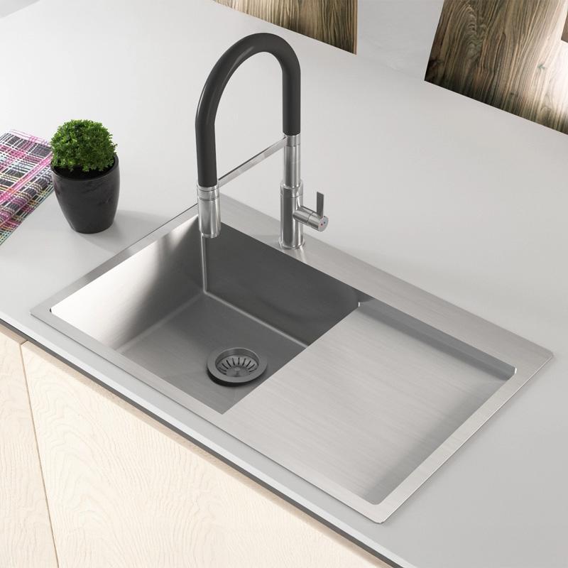 Ausmann Oder Blue stainless steel sink 78x50cm flush-mounted and inset with drainer 1208957122