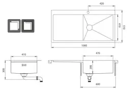 Ausmann Oder Blue large stainless steel sink 100x51cm flush-mounted and inset with drainer 1208957123