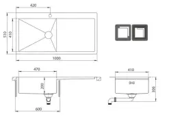 Ausmann Oder Blue large stainless steel sink 100x51cm flush-mounted and inset with drainer 1208957124