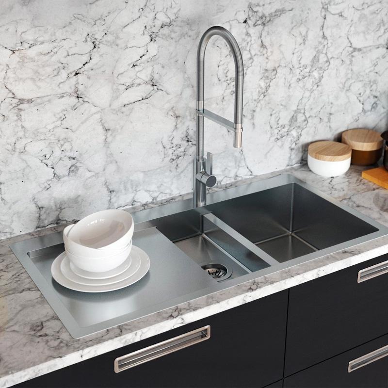 Ausmann Oder Blue 1.5 stainless steel sink 78x50cm flush-mounted and inset with drainer 1208957125