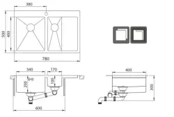 Ausmann Oder Blue 1.5 stainless steel sink 78x50cm flush-mounted and inset with drainer 1208957126