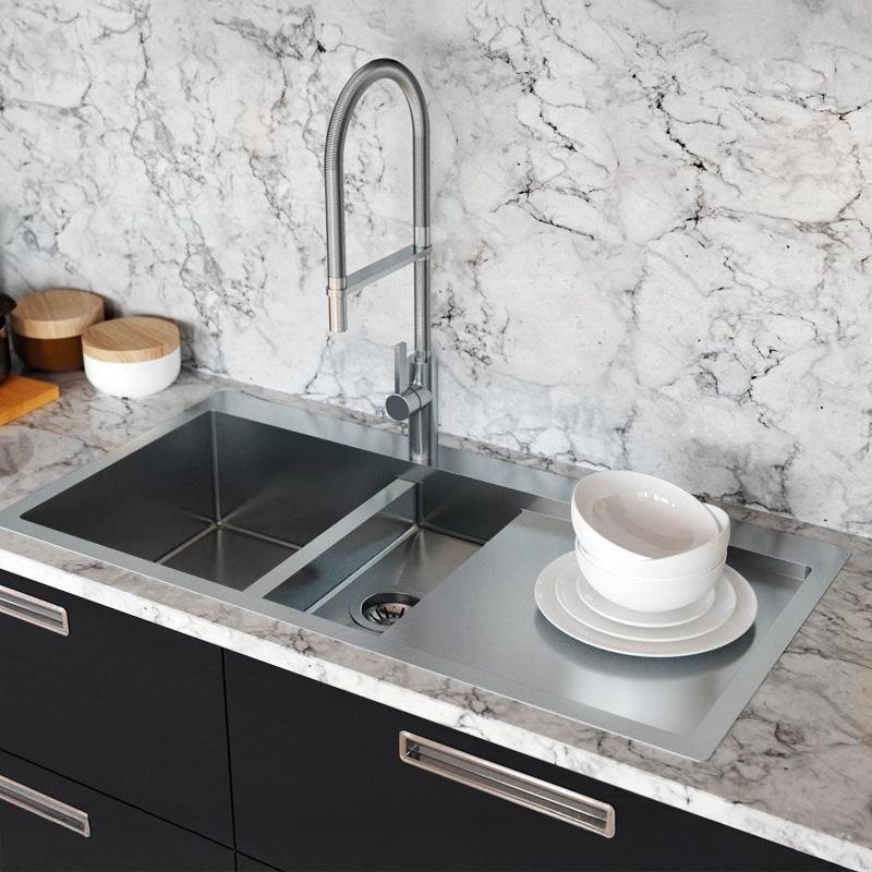 Ausmann Oder Blue 1.5 stainless steel sink 78x50cm flush-mounted and inset with drainer 1208957126