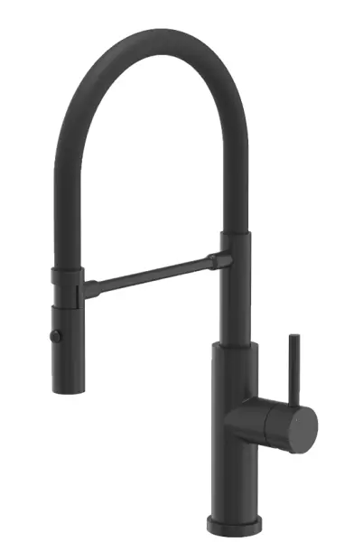 Quadri Chester kitchen mixer with flexible spout and shower with 2 spray types matt black 1208957225