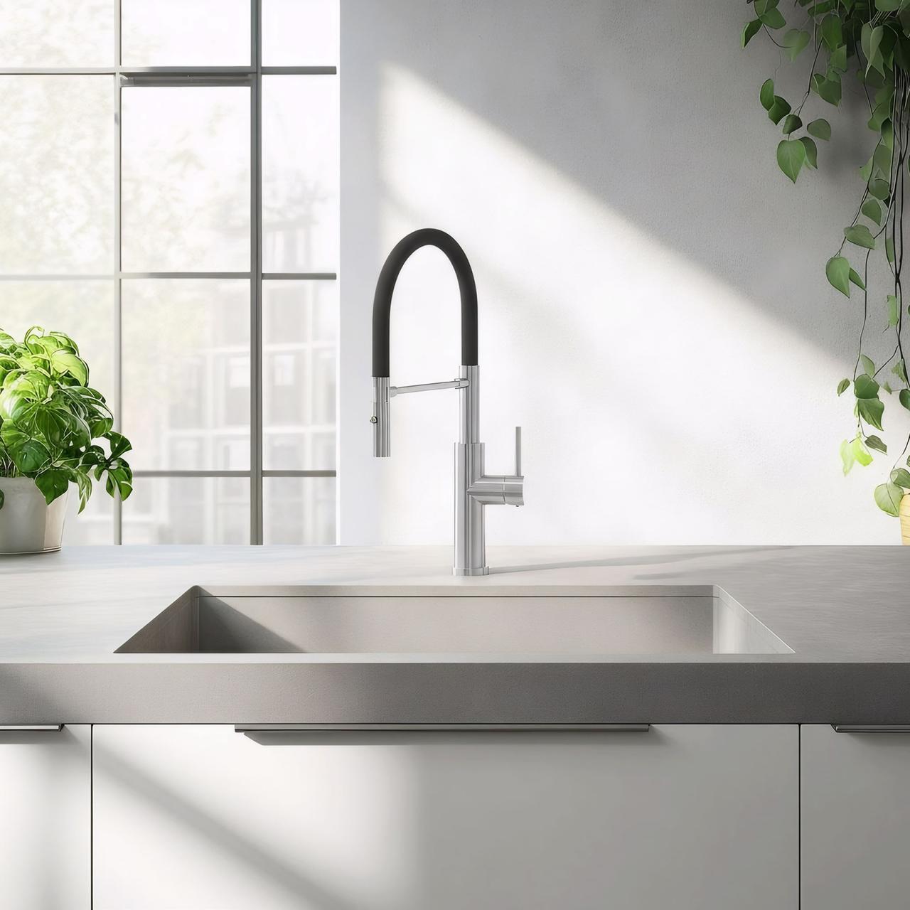 Quadri Chester kitchen mixer with flexible spout and shower with 2 spray types stainless steel 1208957226 - Productafbeelding 2
