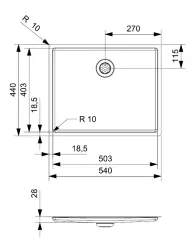 Reginox New York stainless steel bottom plate sink 50x40cm for installation in ceramic natural stone or solid surface R36037