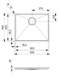 Reginox Ontario stainless steel bottom plate sink 50x40cm for installation in ceramic natural stone and solid surface R36426