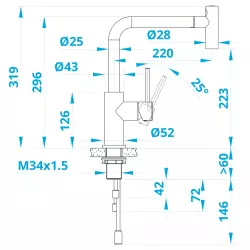 Caressi Basic Line stainless steel single lever kitchen mixer tap with pull-out spout CA122I U ECO 1208957247